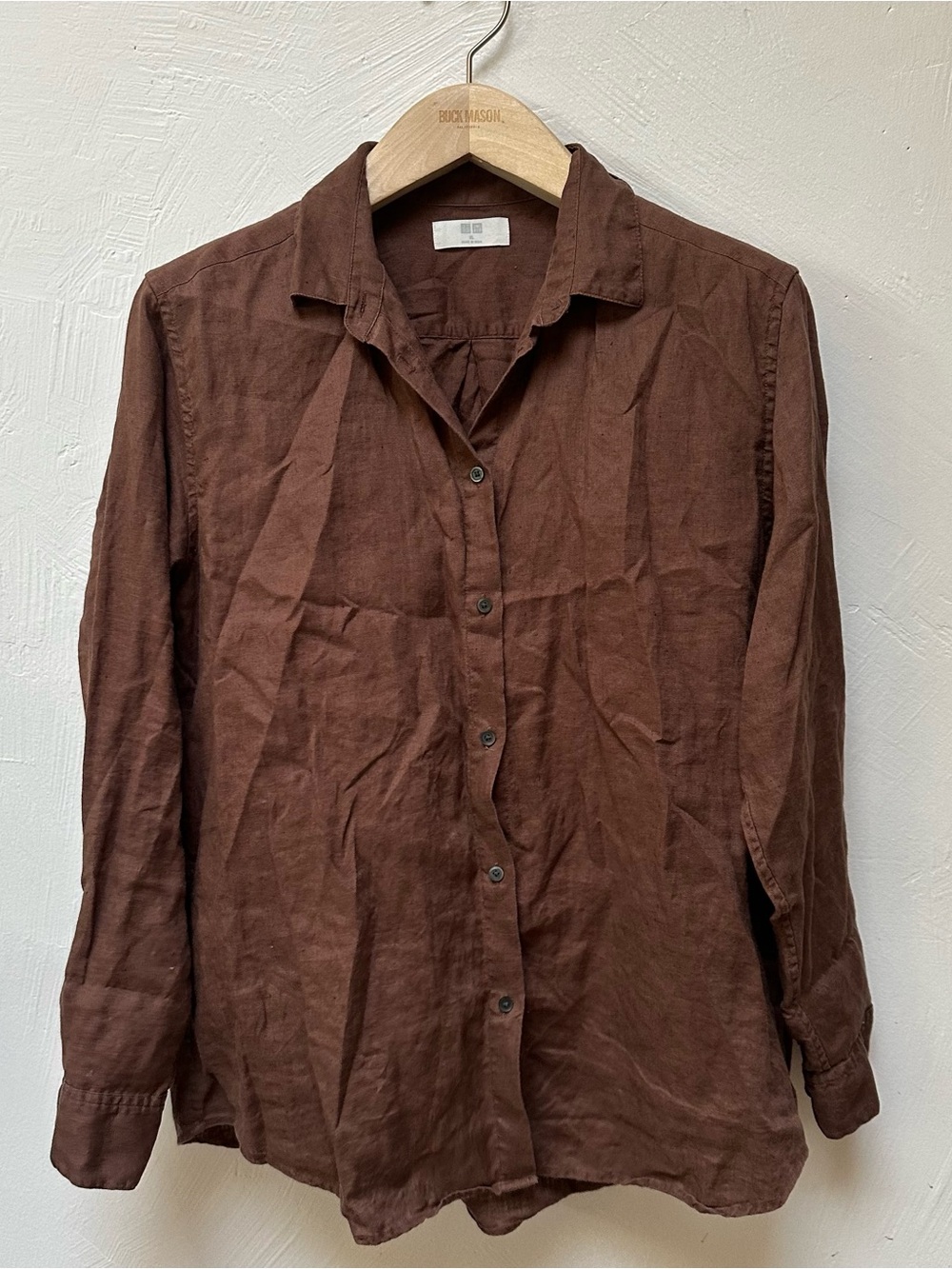 Uniqlo Brown Linen-Blend Button Down Shirt
